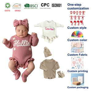 Tutina in Maglia di Cotone Oversize a Maniche Lunghe <span class=keywords><strong>per</strong></span> Neonati, con Ricamo Nome, Fiocco, Berretto e Scarpine - Product Image 1