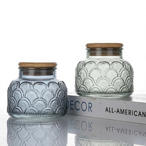 Blue Embossed Glass <b>Candle</b> Jar with Lid Decorative Heat Resistant Candlestick Holder for Wedding and <b>Valentines</b> Day Home Decor - Product Image 4