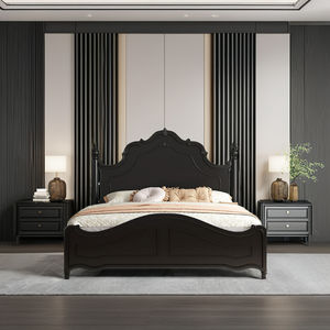 ソリッドウッドカスタムフレンチブラックダブル/クイーンキングサイズ収納ベッドモダンデザインビンテージ寝室家具ホームアパートメント - Product Image 3