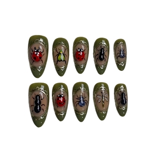Uñas postizas personalizadas hechas a mano, 10 unidades, diseño 3D de araña de acrílico, estilo Halloween, almendradas, de cobertura completa, cuadradas, de alta calidad, tipo stiletto. - Product Image 2