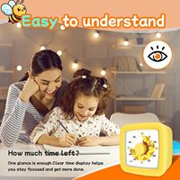 Minuteur visuel pour enfants avec cadre peint, compte à rebours de 60 minutes, minuteur de cuisine, affichage analogique, motif tournesol et abeille en plastique, forme carrée miniature