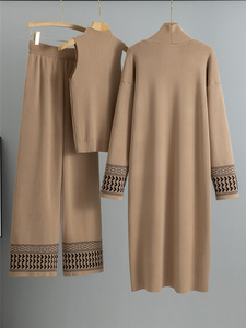<span class=keywords><strong>Set</strong></span> di 3 Pezzi Elegante Personalizzato con Stile o Logo ODM: Gilet, Maglione, <span class=keywords><strong>Cardigan</strong></span> Lungo e Pantaloni a Gamba Larga per Donna - Product Image 2