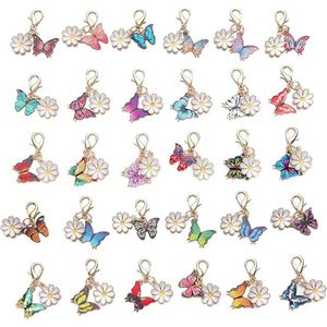 Multi Style Butterfly <b>Daisy</b> Flower Charm Set Lobster Clasp Butterfly Keychain for Backpack Key Necklace Bracelet Jewelry Making - Product Image 1