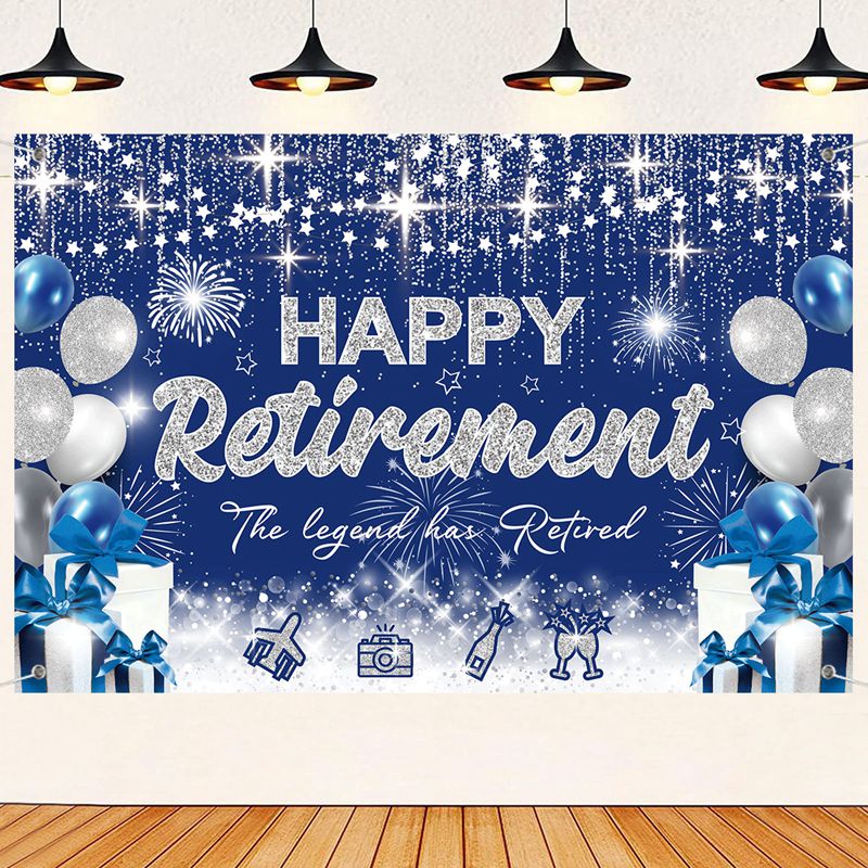 Sfondo Per Feste Di Pensionamento In Tessuto Nero E Rosa: Striscione 185x110 Cm Con Corda