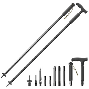 Bâton de marche tactique multifonctionnel en alliage d'aluminium léger, portable, pour la randonnée et l'escalade, 4 sections - Product Image 1