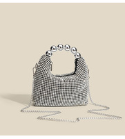 Sac à main de soirée en strass de mode en gros, sac à chaîne, sac à main de soirée, bolsos, couleur argent, diamant, sac à bandoulière unique