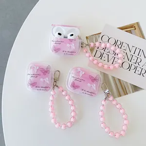 Para <span class=keywords><strong>Airpods</strong></span> 1 2 3 <span class=keywords><strong>Pro</strong></span> Anti-caída suave TPU creativo Rosa mariposa colgante con llavero auricular funda protectora Cove para <span class=keywords><strong>Apple</strong></span> - Product Image 1