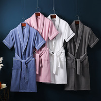 Peignoir de couple d'été fin en tissu gaufré, style hôtel, mi-long, absorbant, à manches longues, grande taille, pour homme