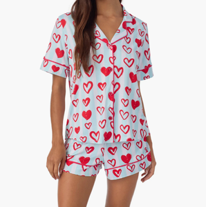 Pyjamas pour femmes en gros, <span class=keywords><strong>boutique</strong></span> exclusive, imprimé cœur mignon, bord festonné, ensemble de pyjamas courts pour la Saint-Valentin, vêtements de nuit pour femmes, cadeaux pour femmes - Product Image 2