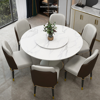 Table à manger de style moderne, design italien, marque Auxford, plateau en pierre frittée, base en cuir, pivotante, pour ferme, appartement, hôtel, école