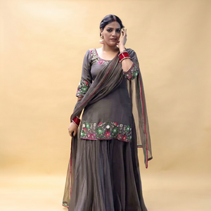 Designer Heavy Natural Crepe Embroidered Sequin <b>Top</b> <b>Lehenga</b> Set with Faux Georgette Dupatta – Women’s Festive Wear - Product Image 1