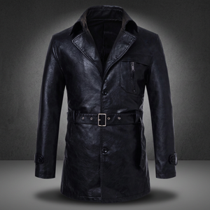 Manufacturer Direct Sales <b>Long</b> Casual Autumn Front Artificial <b>Leather</b> Turn-down Collar Single Breasted <b>Leather</b> <b>Jacket</b> - Product Image 2