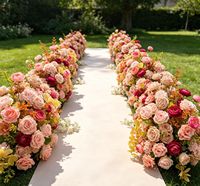 Bouquet de fleurs artificielles en crème rose pêche avec accents de roses bordeaux et d'orchidées pour la décoration de mariage et de la maison
