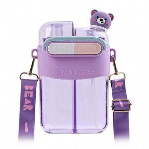 Cartoon Children's Large Capacity Sippy Cup High Temperature Resistant Double Cup Diagonal Water Bottle Plastic Drinkware - Product Image 1