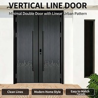 Porte double à ligne verticale pour l'extérieur de la maison, cadre en fer forgé, verre cannelé, serrure intelligente, sur mesure, couleurs personnalisées