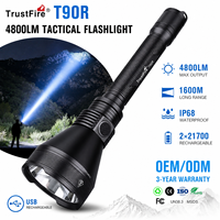 Lampe torche tactique LED TrustFire T90R 4800LM, portée de 1600 m, rechargeable par USB, étanche IP68, pour la chasse, la recherche et les activités de plein air