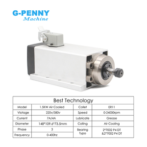 G-Penny ชุดมอเตอร์แกนหมุนระบายความร้อนด้วยอากาศหน้าแปลน ER11 1.5KW สี่เหลี่ยมพร้อม YL42 1.5KW อินเวอร์เตอร์ VFD แบริ่ง220V/380V 24000rpm - Product Image 2