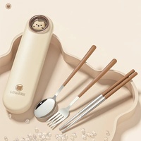 Ensemble de couverts en acier inoxydable durable poli miroir portable, étui, camping, kawaii, voyage, étudiant, enfants, passe au lave-vaisselle, cuillère