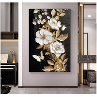 Décoration Murale Moderne Nordique de Luxe, Tableau Abstrait Noir Stéréoscopique à Motifs Floraux, Art Minimaliste pour Fond de Canapé de Salon
