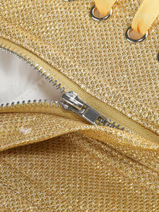 Yeni moda altın askısız Backless kırmızı yapılandırılmış çiçek süslenmiş Mini uzunluk Bodycon ünlü parti kokteyl elbise - Product Image 6