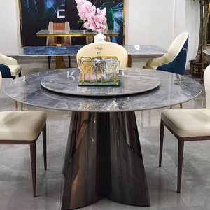 Ensemble de table à manger italienne contemporaine VL avec plateau rond rotatif en ardoise et piétement en métal pour usage domestique - Product Image 4