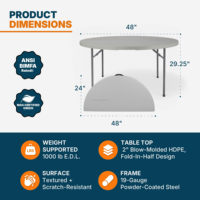 Tables rondes modernes pliantes en HDPE de 5 pieds pour événements extérieurs, repas, location et pique-niques - Vente en gros Moon