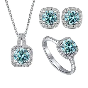 Decoral S925 Sterling Zilveren Sieraden Voor Vrouwen 1 Karaat Moissanite Diamant 3 Stuks Set Ketting Ring Oorbellen Trouwfeest