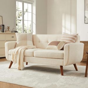 Mid Century <b>Small</b> <b>Cushioned</b> Loveseat Button Tufted Upholstered Double Seat Sofa For Living Room Apartment Decor - Product Image 3