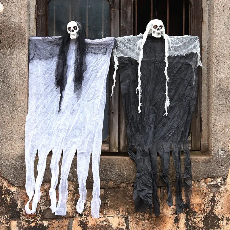 Halloween bí mật phòng ăn mặc đạo cụ kinh dị Nhựa Bộ xương ma Cửa Rèm trang trí treo ma