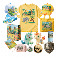 Logo personnalisé Produits uniques Gadgets T-shirt Chapeau Tote Sac à main Pièces de monnaie plaquées or Jouets en peluche Parc-Thème Souvenir Tourisme Cadeaux Ensemble