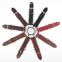 Bracelet de montre vintage en cuir véritable 18mm 20mm ciré à l'huile perforé à dégagement rapide bracelet de montre de veau bracelet de rallye avec logo personnalisé