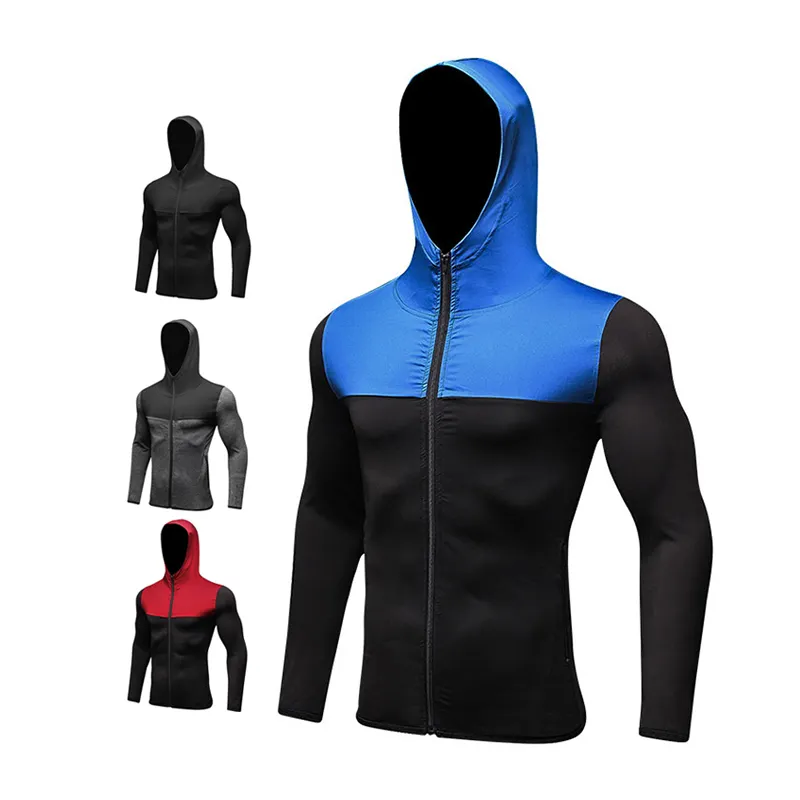 Fashion men's solid spring plain zipped up hoodies gym training wind breaker coat sport running jacket
