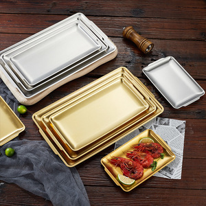 Korean Style Rectangular Serving Tray 304 Stainless Steel Food Grade Gold Silver For Snack Sushi Dessert Barbecue - Product Image 2