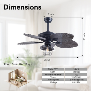 Hiện đại 5 Lá Cọ lưỡi đảo ngược DC động cơ từ xa phòng khách phòng ăn nhiệt đới quạt trần với ánh sáng - Product Image 6