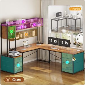 Mộc Mạc Nâu 6 Ngăn Kéo Có Thể Đảo Ngược Tập Tin Ngăn Kéo Hutch Lưu Trữ Kệ L Hình Chơi Game Góc Bàn Máy Tính Văn Phòng Bảng - Product Image 3