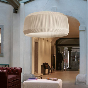 Lustre rond moderne en tissu blanc pour salon, chambre, bureau, hôtel - Product Image 1