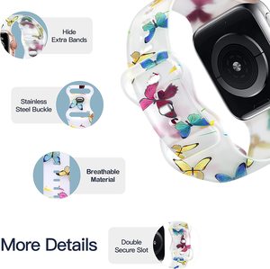 Bracelet en silicone souple transparent imprimé avec boucle papillon pour Apple Watch, bracelet tendance pour femmes pour IWatch S11/10/9/8/Ultra3/SE - Product Image 3