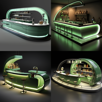 Comptoir de bar incurvé moderne avec éclairage LED et étagères arrière pour café et bar à cocktails - Conception personnalisée