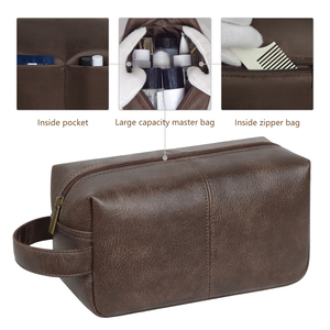Trousse de Toilette de Voyage Portable en Cuir PU Souple Résistant à l'Eau avec Logo Personnalisé, Pochette de Maquillage de Luxe à Fermeture Éclair pour Homme - Product Image 3