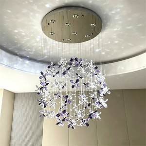 <span class=keywords><strong>Lustre</strong></span> LED Moderne de Luxe à Fleurs Violettes <span class=keywords><strong>en</strong></span> Cristal, Taille Moyenne, avec Commande Vocale, Garantie 2 Ans, Idéal Salon, Installation Facile - Product Image 2