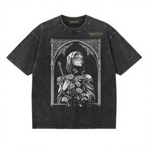 เสื้อยืดวินเทจผู้ชายทรงปกติ สีดำฟอกกรด ดีไซน์เรียบ ผ้าฝ้าย 180 กรัม เป็นมิตรกับสิ่งแวดล้อม พร้อมโลโก้ด้านหน้า - Product Image 6