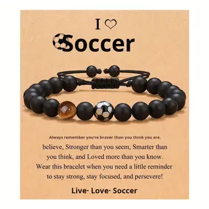 Pulsera con Cuentas de Balón de Fútbol para Regalo de <span class=keywords><strong>Mi</strong></span> <span class=keywords><strong>Hijo</strong></span>, Negro Mate, Rugby, Baloncesto, Béisbol, Piedra de Ojo de Tigre, Moderno - Product Image 2