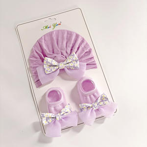 Vente chaude <span class=keywords><strong>0</strong></span>-12 <span class=keywords><strong>Mois</strong></span> Bébé Chaussettes Avec De Grandes Fleurs Mignon Arc Chapeaux Cadeau Coton Chaussettes Ensemble - Product Image 6