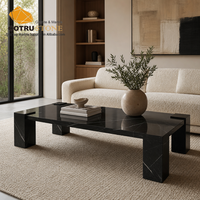 Table basse rectangulaire en marbre noir Cotrustone Nero Marquina, table centrale en pierre polie, mobilier de luxe pour salon