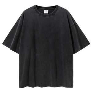 Venta al por mayor de gran tamaño Vintage ácido lavado camisetas 100% algodón Streetwear Hip Hop camisetas con logotipo personalizado patrón sólido - Product Image 2