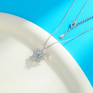 925 Sterling Silver Women's Trendy Sunflower Pendant Necklace Brilliant Cut Cubic Zircon Stone Rhodium Plated Link <b>Chain</b> Party - Product Image 4
