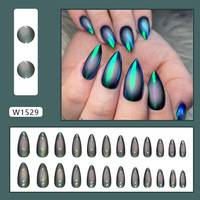 Ongles Stiletto Noirs Longs Effet Œil de Chat à Coller, Fabriqués à la Machine en ABS, 24 Pièces, Couverture Complète, Kit Chrome
