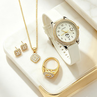 Ensemble de montres pour femmes, bijoux en strass tendance, montre à quartz ronde de 30 mm avec calendrier, bracelet en silicone, vente en gros