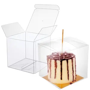 Clear Candy Boxes Cupcake Boxes Clear Candy Apple Boxes With Hole 4"x 4"x 4" Transparent Favor Boxes Set Of 25 Food-Grade Treat Box For Caramel Apples Cake Pops