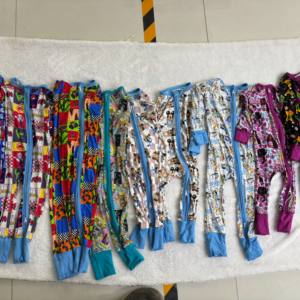 ピンクフリル牛テクスチャカスタム女の子竹パジャマカラフルなプリント新生児女の子ジッピー2つの方法1つPc竹 - Product Image 3